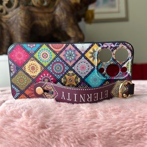 For iPhone 14, 14 pro phone case with wrist strap kickstand keychain ring